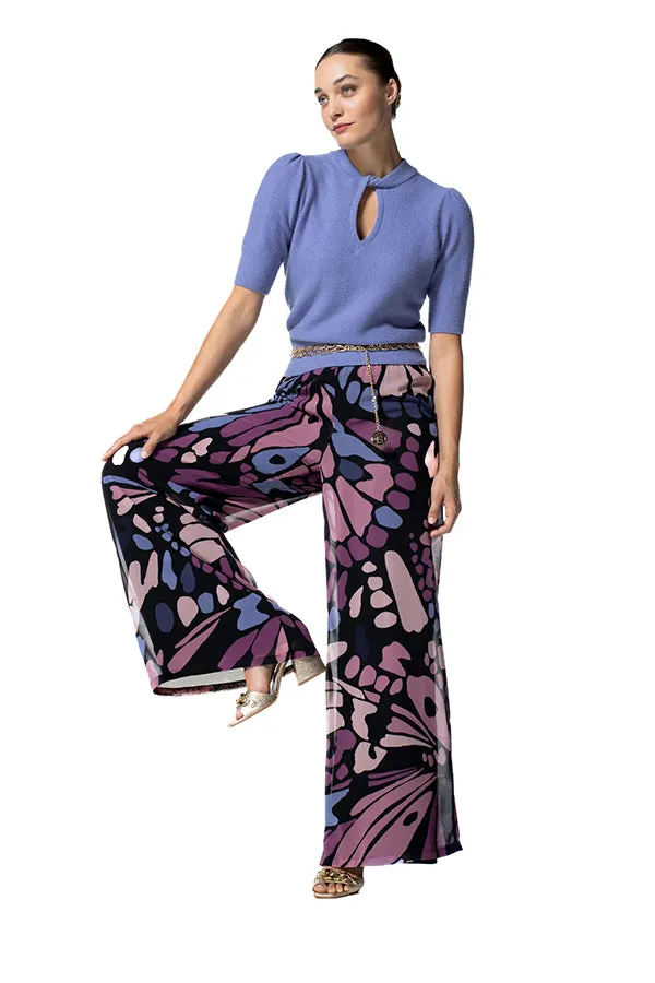 Caroline Biss BUTTERFLY PRINT LOOSE WIDE TROUSERS