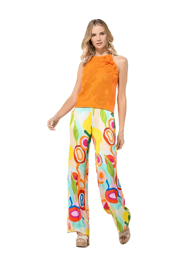 Caroline Biss MULTICOLOR PRINT LOOSE STRAIGHT TROUSERS