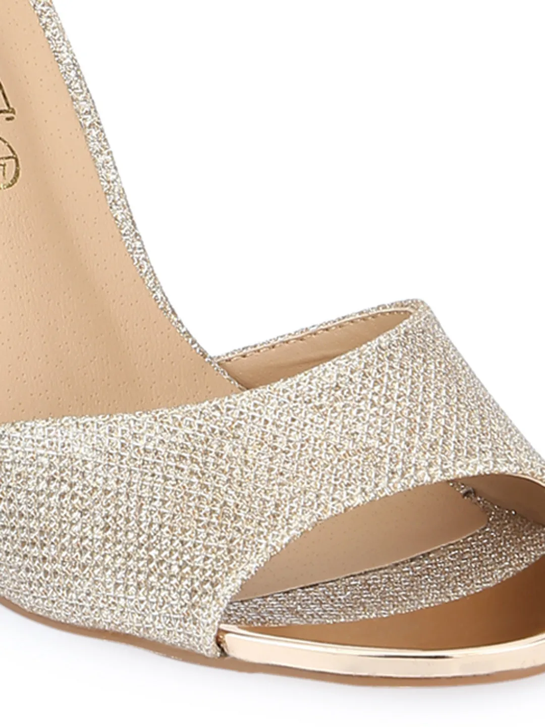 Champagne Shimmer Ankle Strap Block Heels