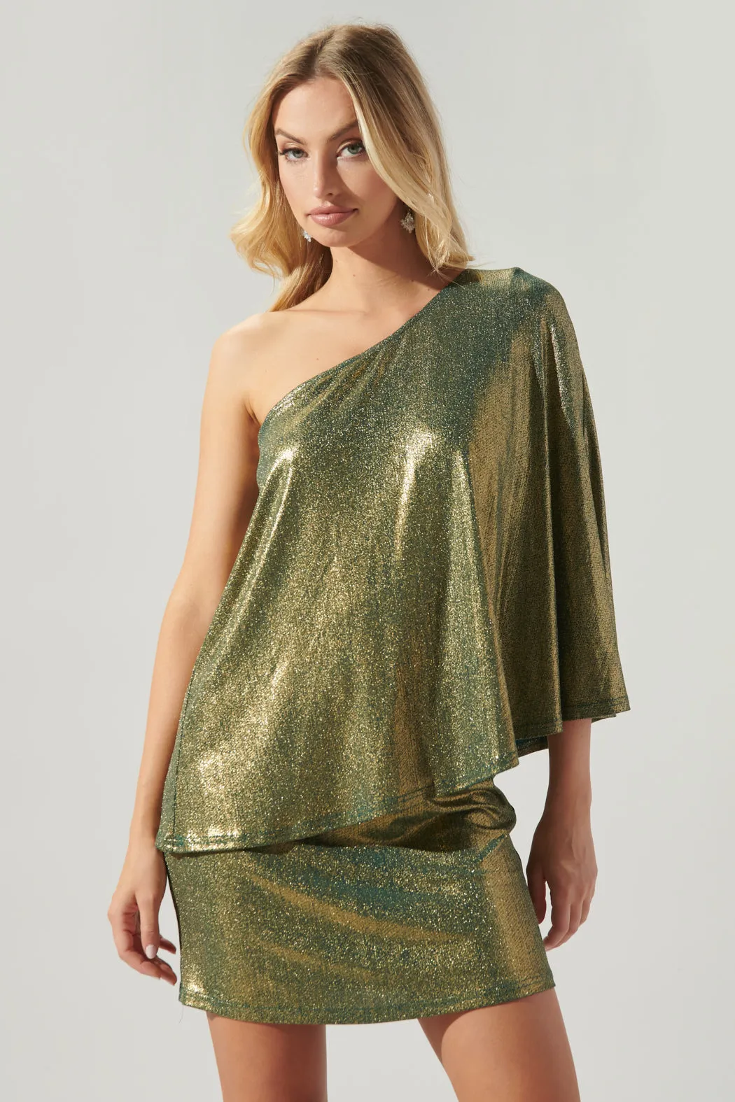 Channing Foil Ribbed Knit One Shoulder Dress