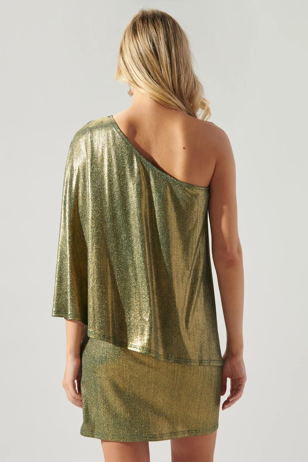 Channing Foil Ribbed Knit One Shoulder Dress