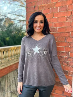 V Neck Sparkle Star Knit Chloe