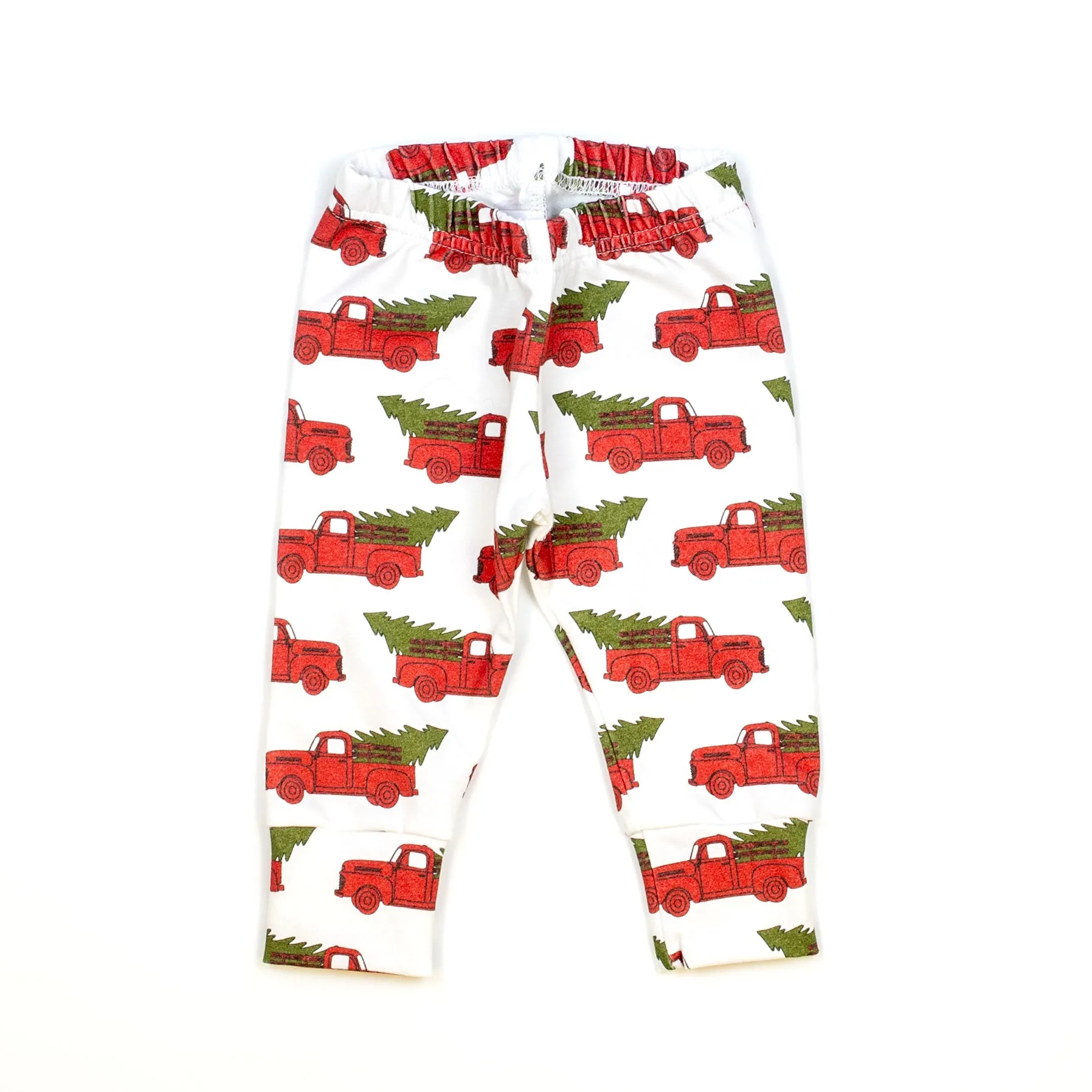 Christmas Trucks on White Slim Joggers