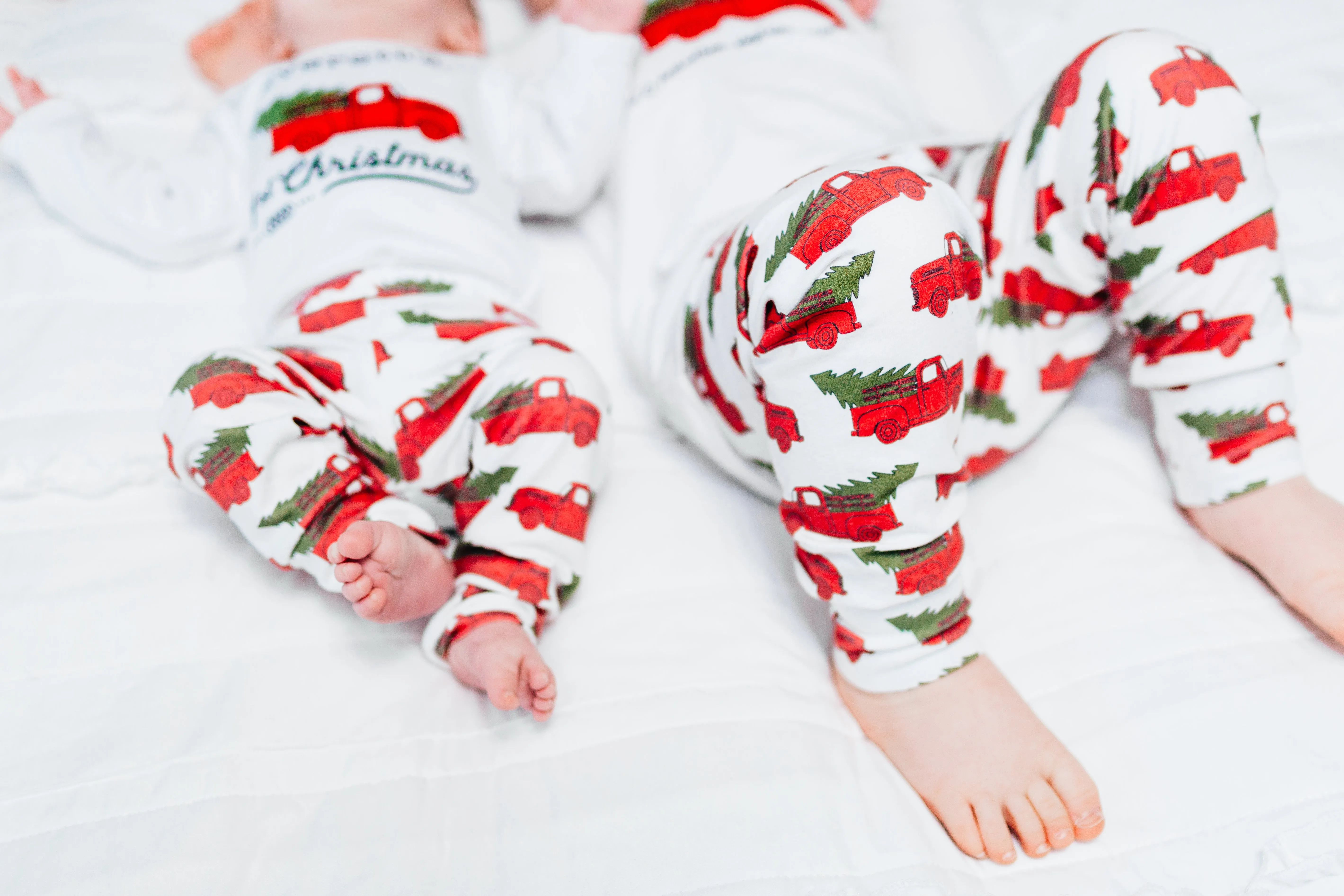 Christmas Trucks on White Slim Joggers