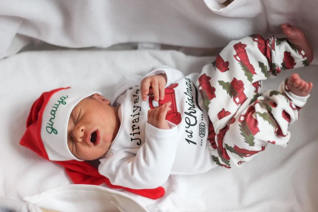 Christmas Trucks on White Slim Joggers