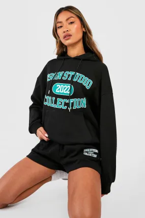 Collegiate Slogan Hooded Short Tracksuit