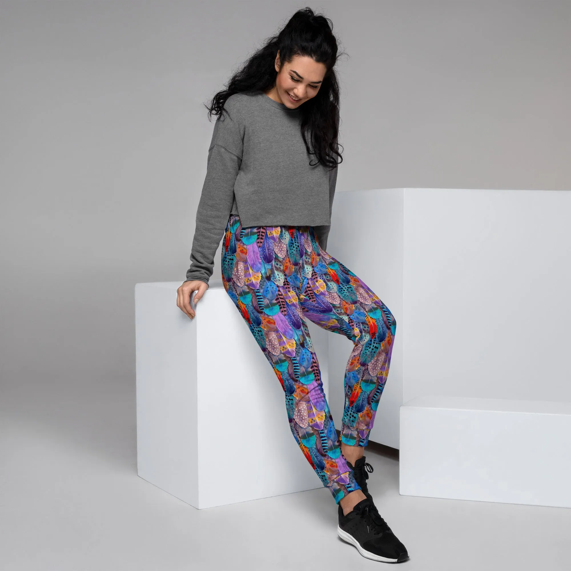 Colorful Feathers Print Women's Slim Fit Joggers