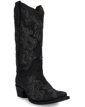 Corral Women's Inlay & Embroidery Black/Grey Western Boots - Snip Toe  L6033