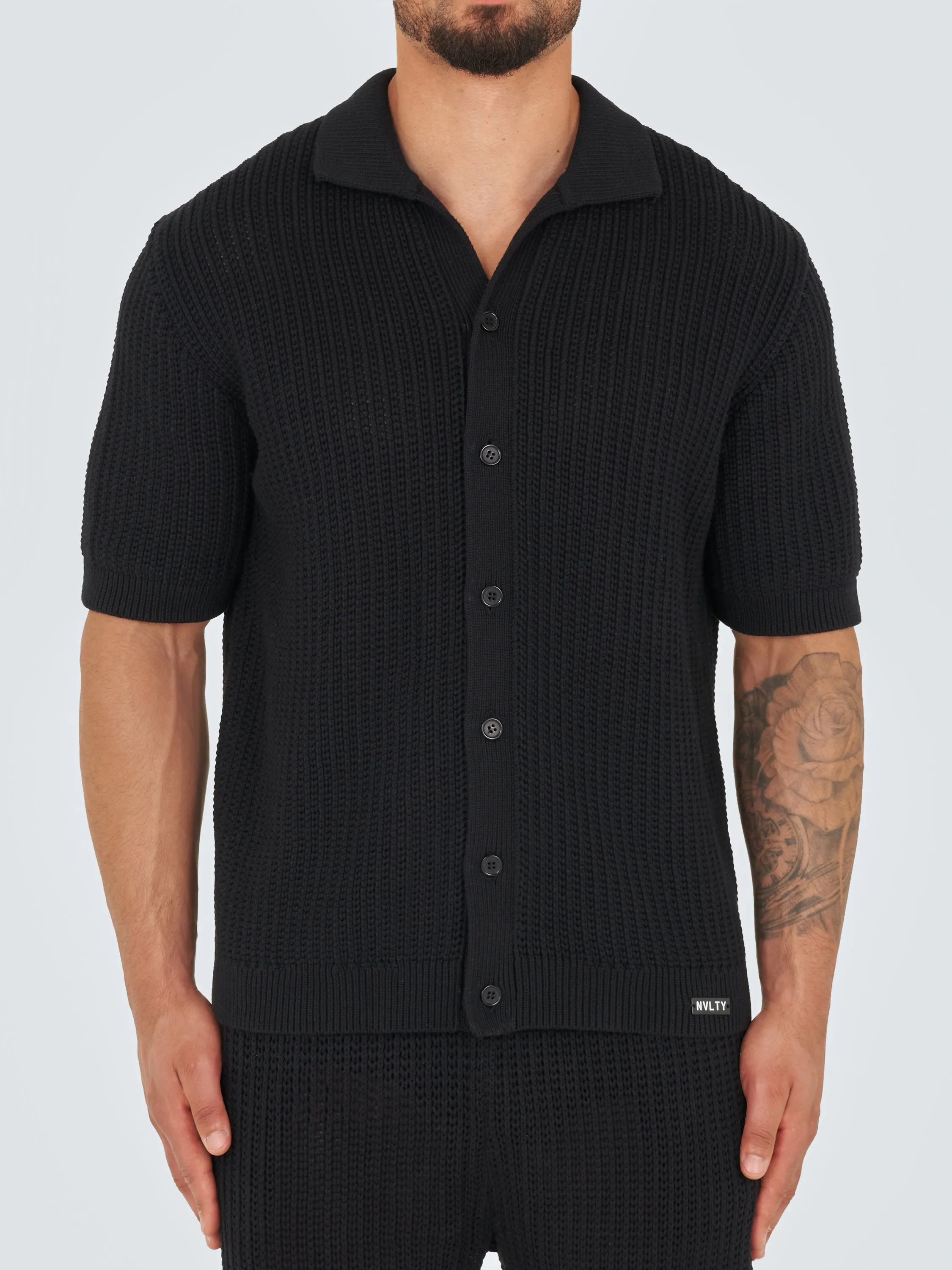 Crochet Knit Shirt - Black