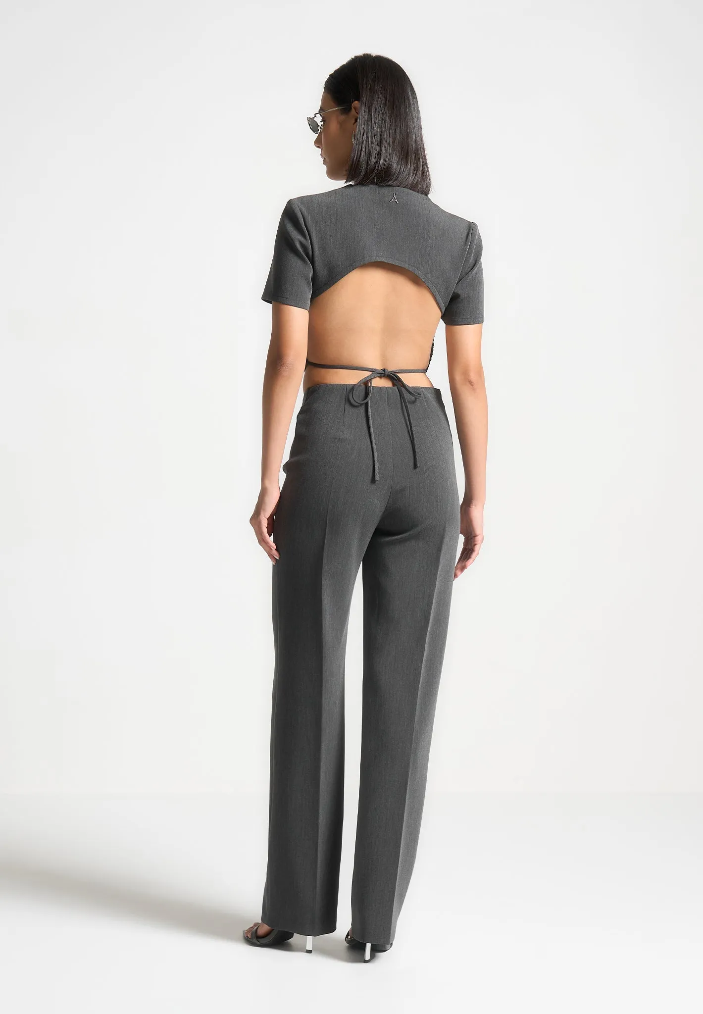 Curved Waist Tailored Trousers - Dark Grey