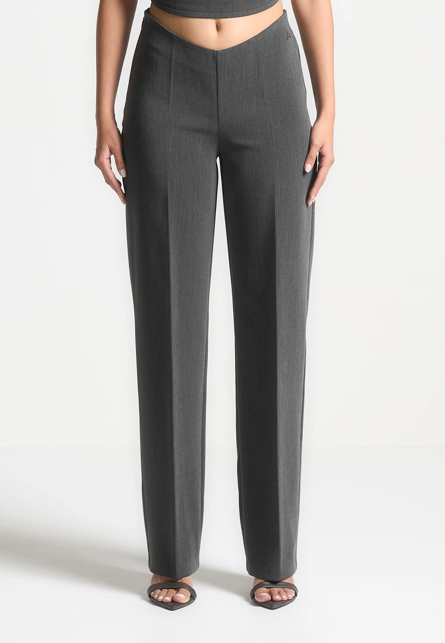 Curved Waist Tailored Trousers - Dark Grey