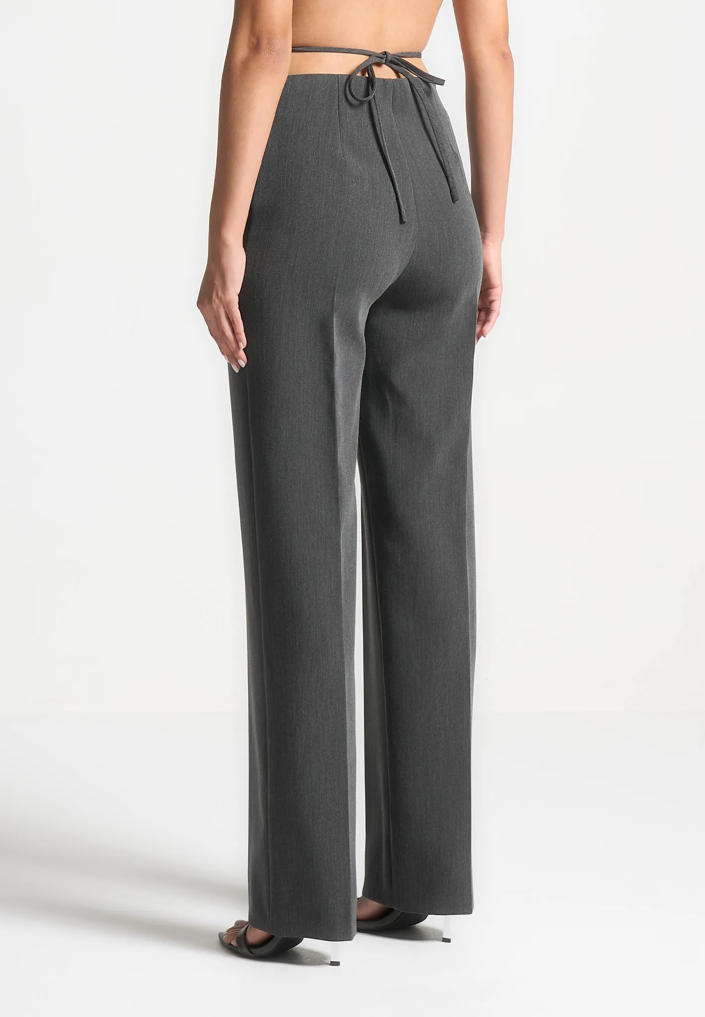 Curved Waist Tailored Trousers - Dark Grey