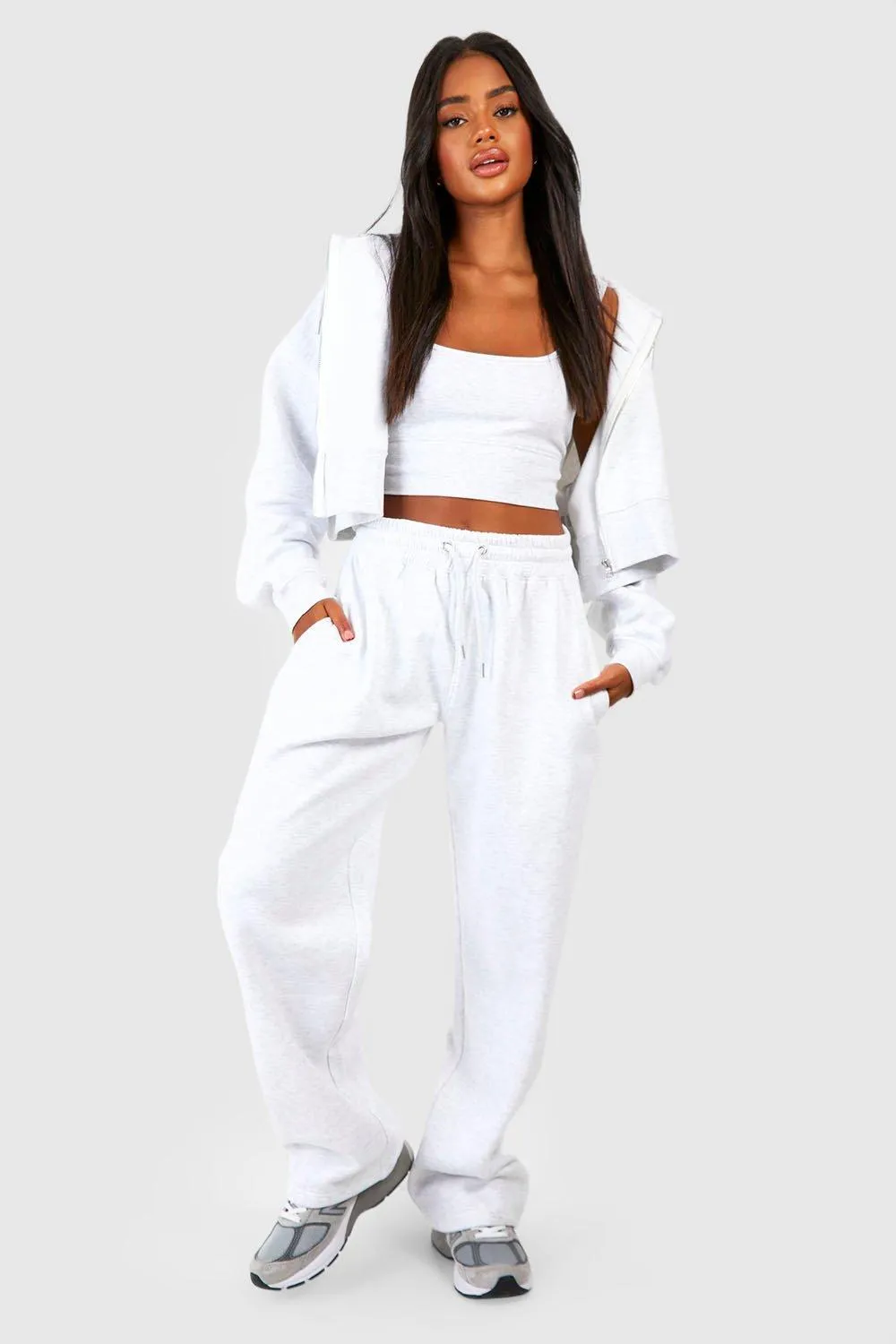 Deep Hem Crop Top 3 Piece Hooded Tracksuit