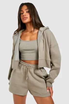 Deep Hem Crop Zip Through Short Tracksuit