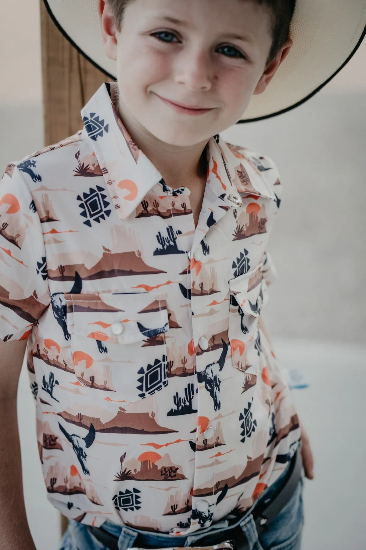 Desert Scene Boys Pearl Snap Short Sleeve Shirt (3-6M to 5T)