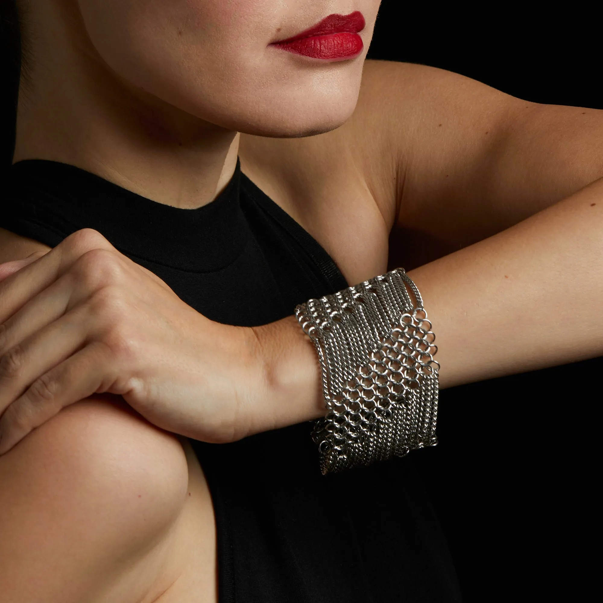 Diagonal Stripes Cuff Bracelet with 8 Rows of Slinkies