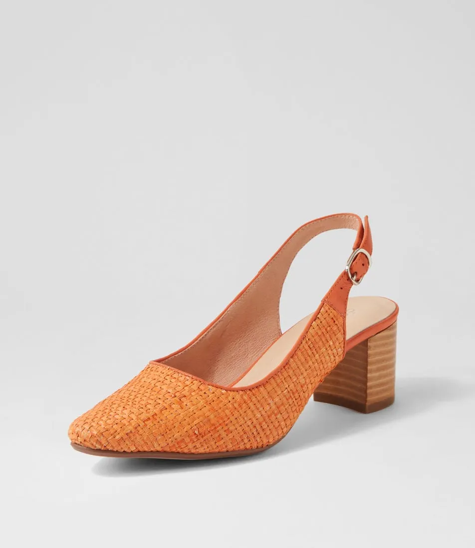 DIANA FERRARI Lexstar Orange Woven Leather Heels