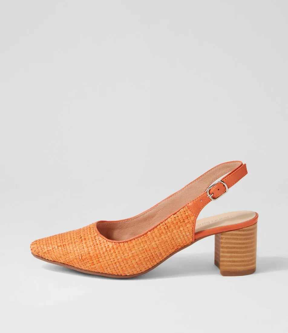 DIANA FERRARI Lexstar Orange Woven Leather Heels