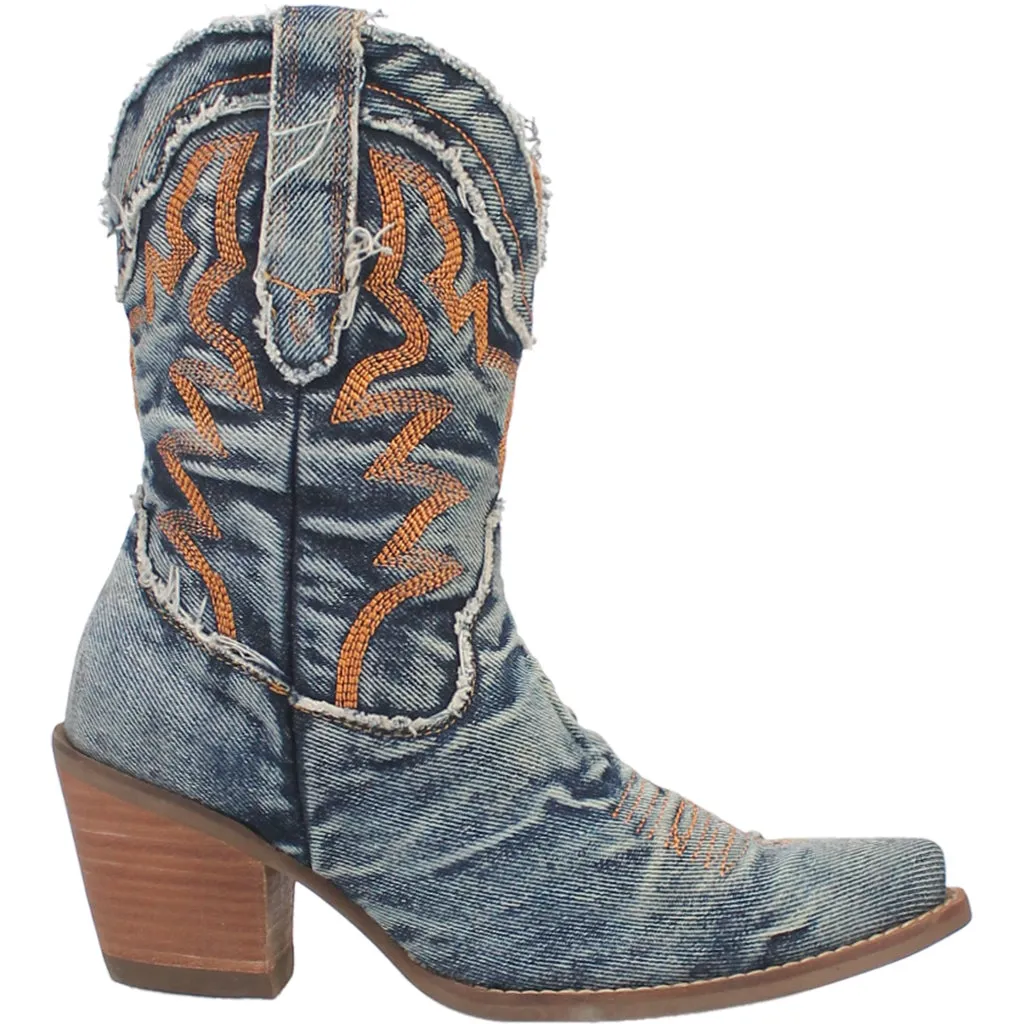 Dingo Women's Denim Blue Almond Toe Western Boot Size 9