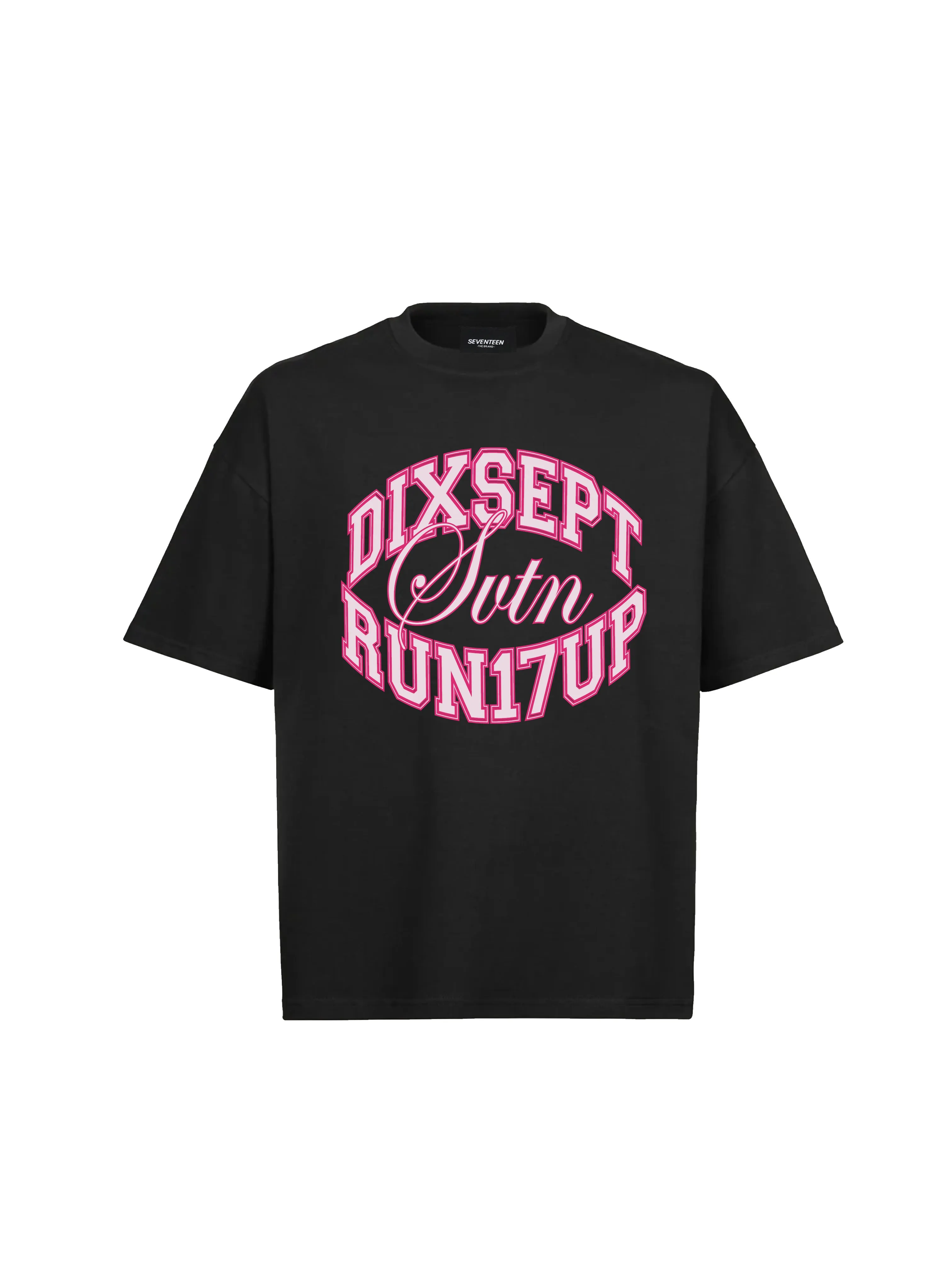 Dixsept Run17Up Pink Logo Black T-Shirt - Shopping Online