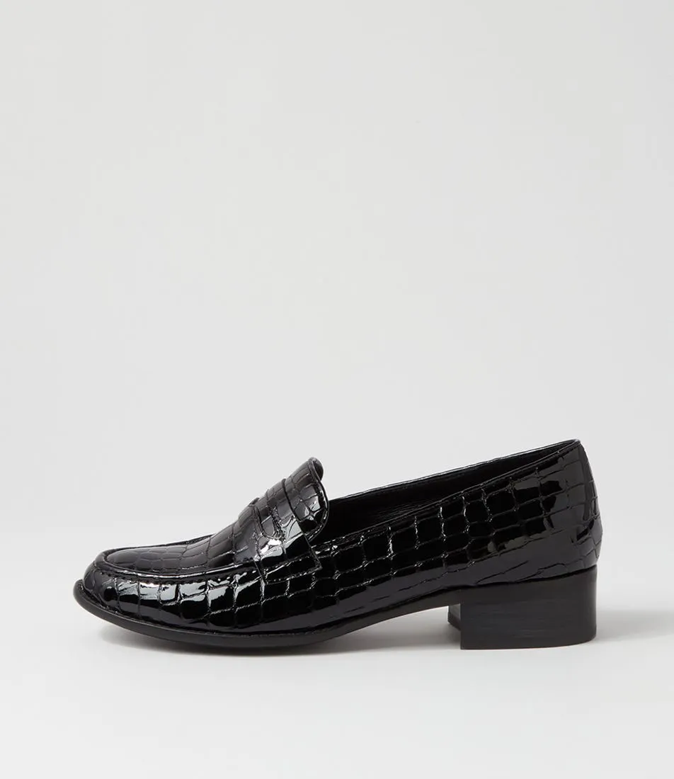 DJANGO & JULIETTE Cathi Black Patent Croc Heels