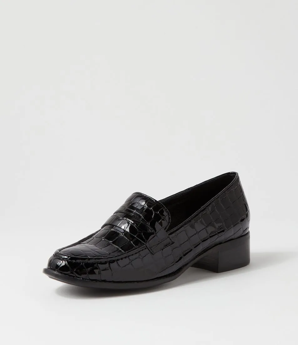 DJANGO & JULIETTE Cathi Black Patent Croc Heels