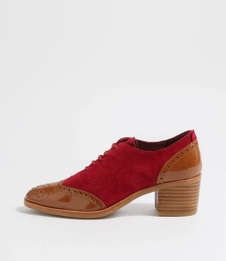 DJANGO & JULIETTE Darbey Tan Berry Patent Suede Heels