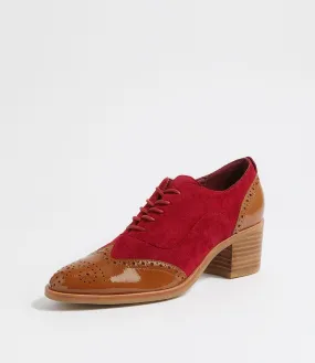 DJANGO & JULIETTE Darbey Tan Berry Patent Suede Heels