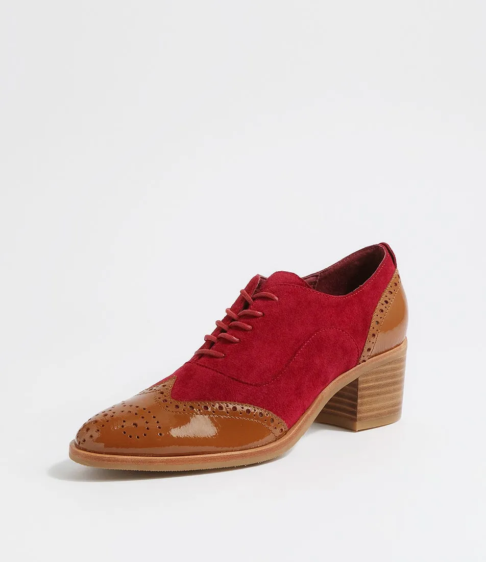 DJANGO & JULIETTE Darbey Tan Berry Patent Suede Heels