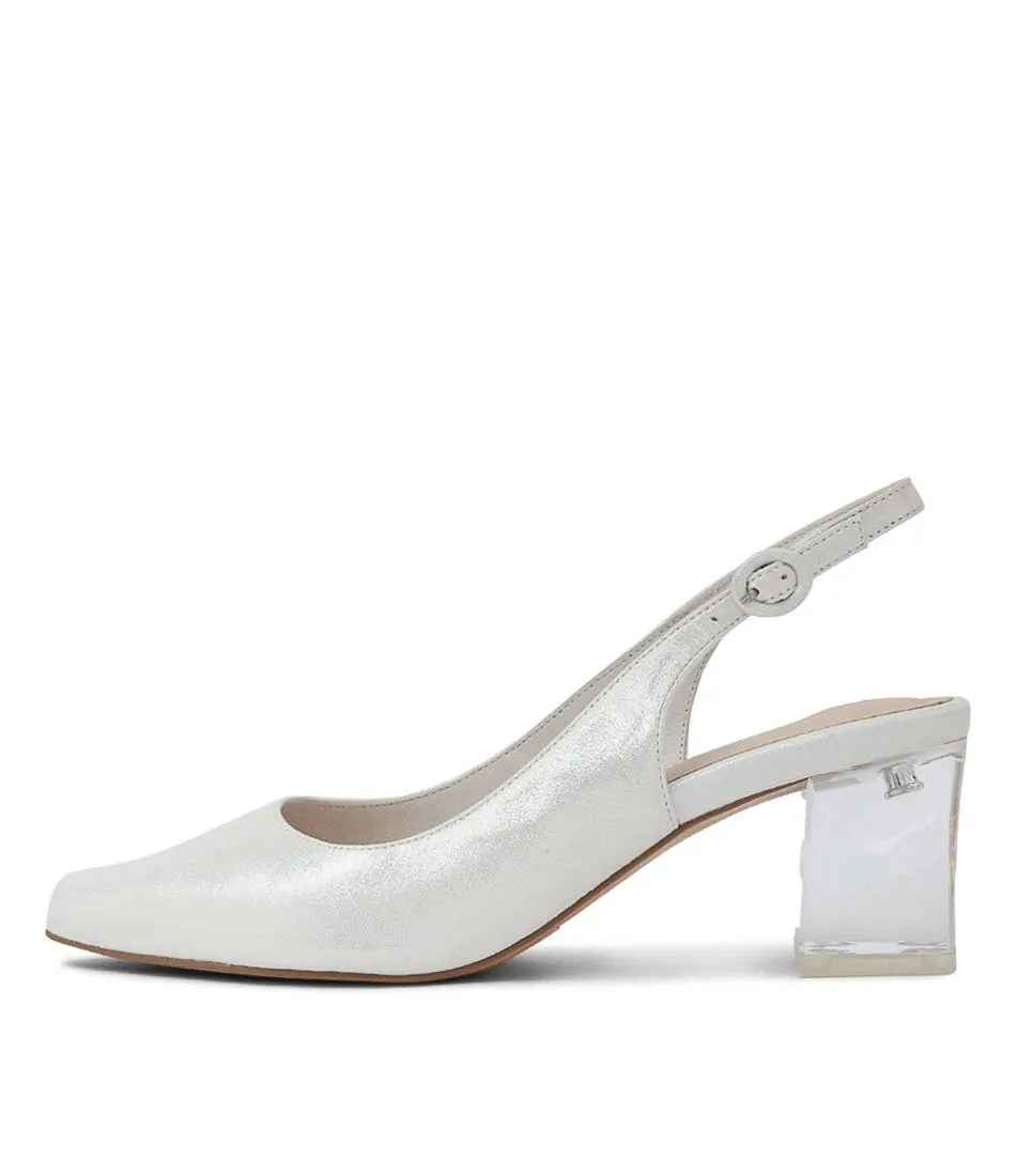 DJANGO & JULIETTE Hinnis White Shimmer Leather Sling Back Heels