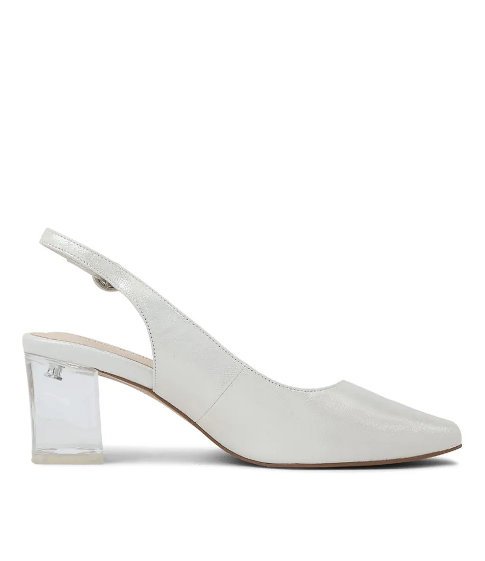 DJANGO & JULIETTE Hinnis White Shimmer Leather Sling Back Heels