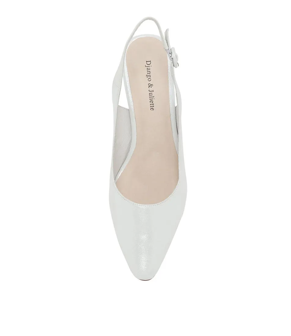 DJANGO & JULIETTE Hinnis White Shimmer Leather Sling Back Heels