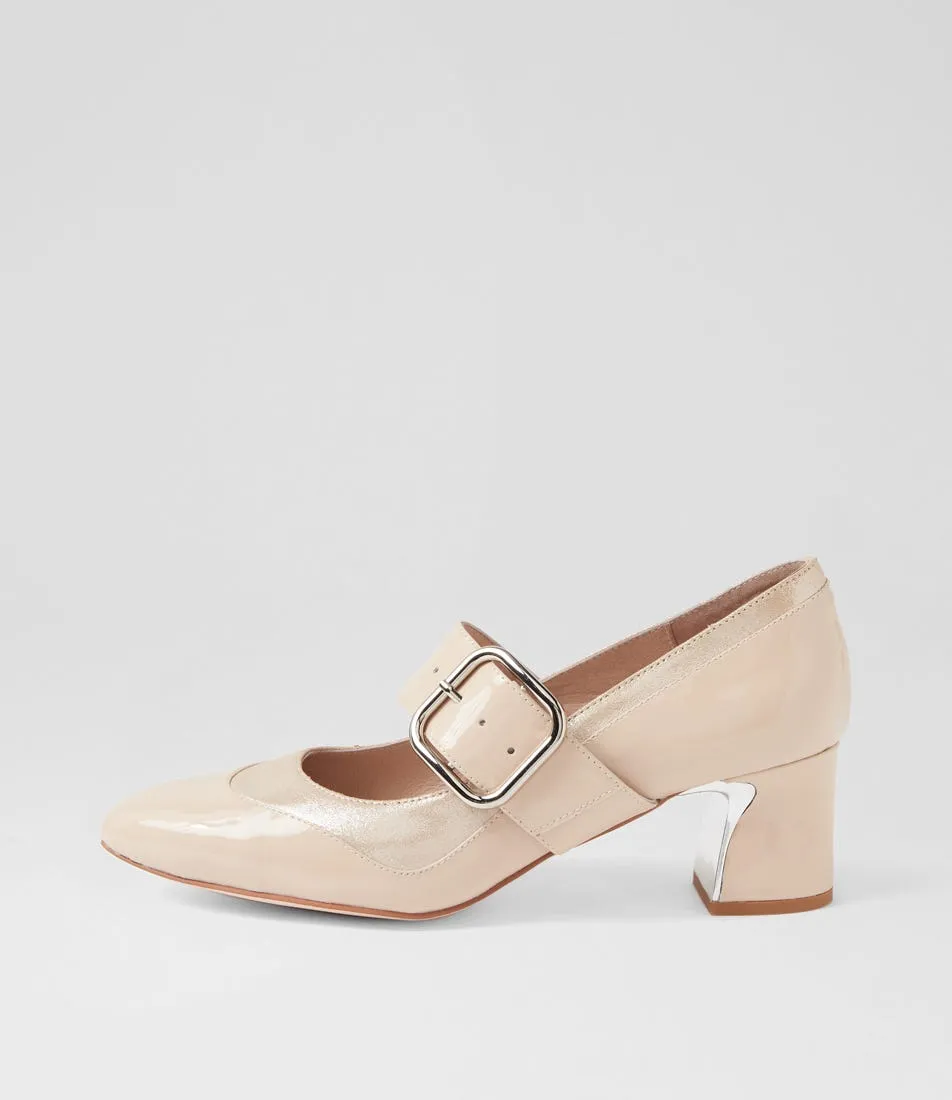 DJANGO & JULIETTE Japas Nude Shimmer Patent Leather Mary Jane Heels