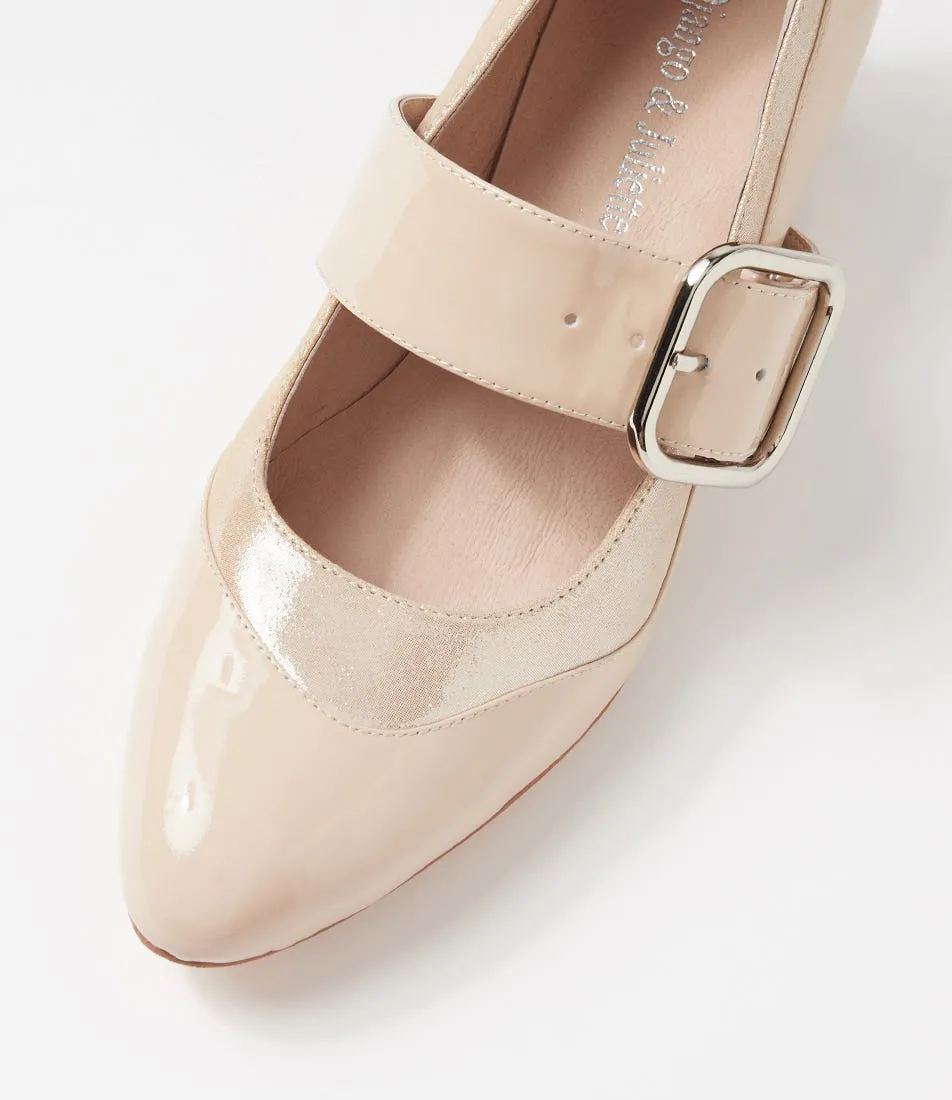 DJANGO & JULIETTE Japas Nude Shimmer Patent Leather Mary Jane Heels