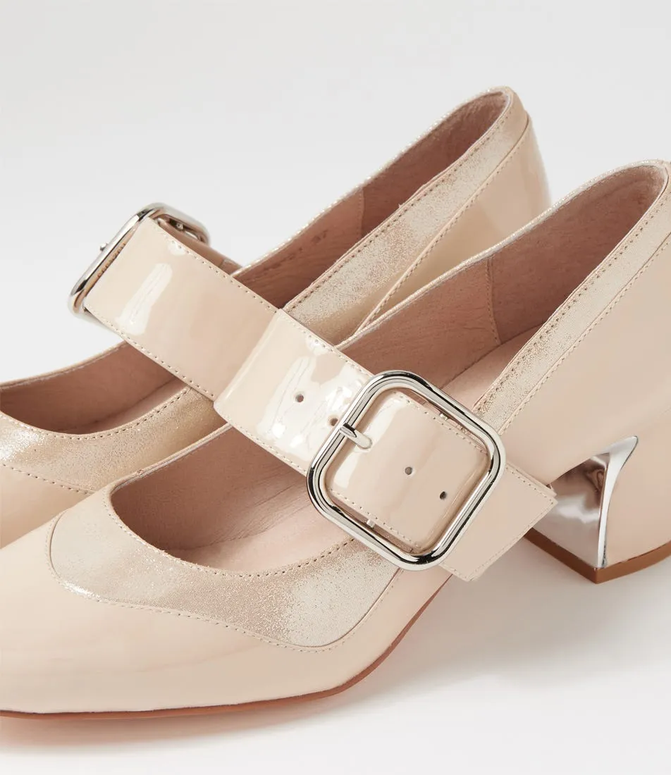 DJANGO & JULIETTE Japas Nude Shimmer Patent Leather Mary Jane Heels