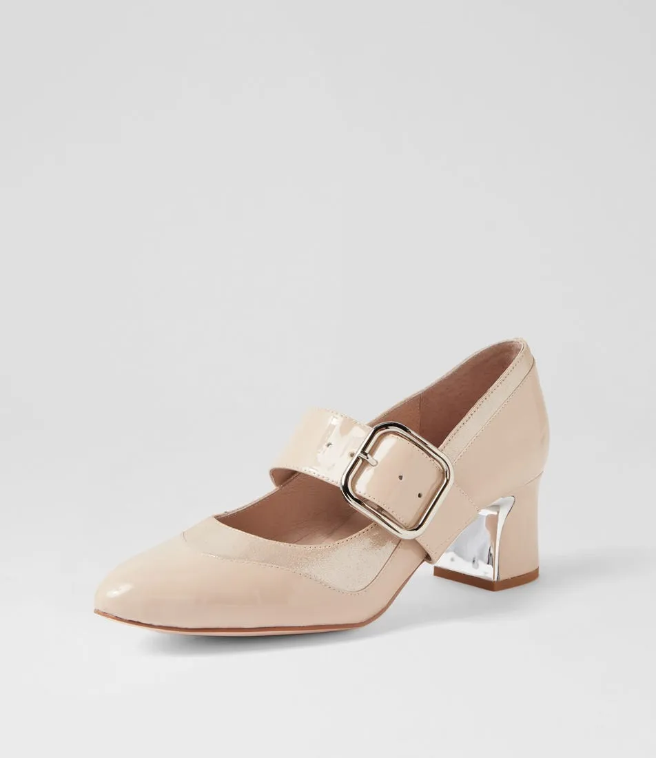 DJANGO & JULIETTE Japas Nude Shimmer Patent Leather Mary Jane Heels