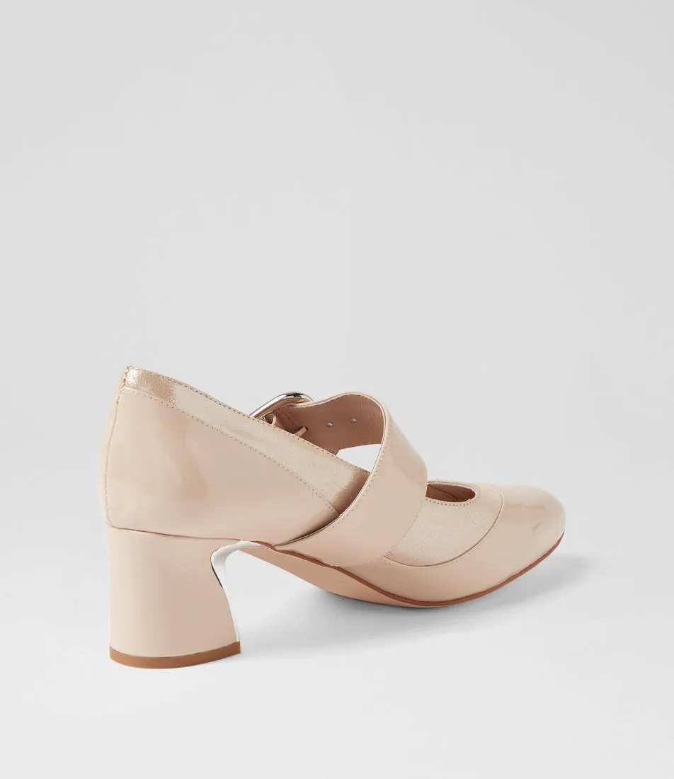 DJANGO & JULIETTE Japas Nude Shimmer Patent Leather Mary Jane Heels