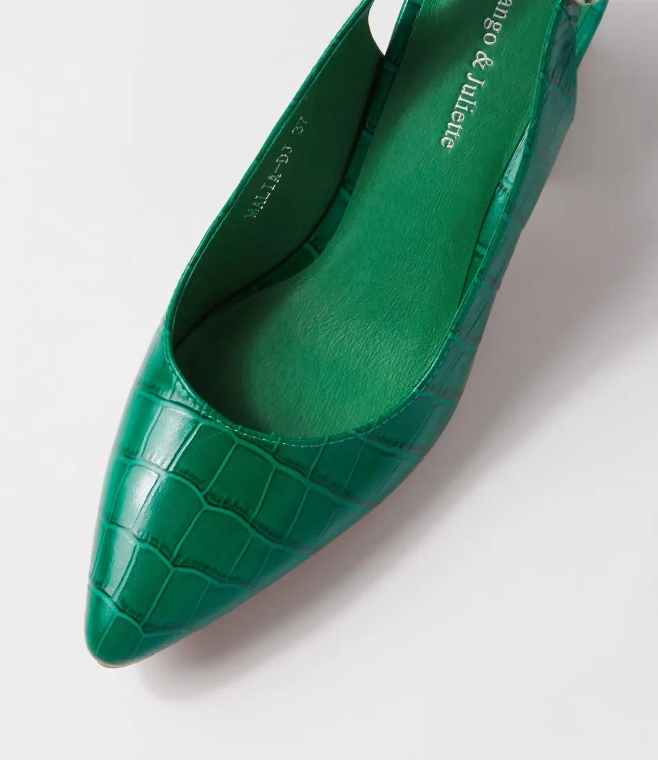 DJANGO & JULIETTE Malia Emerald Croc Leather Heels