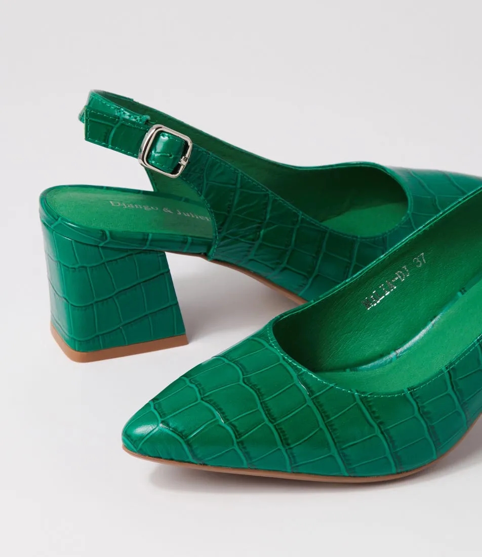 DJANGO & JULIETTE Malia Emerald Croc Leather Heels