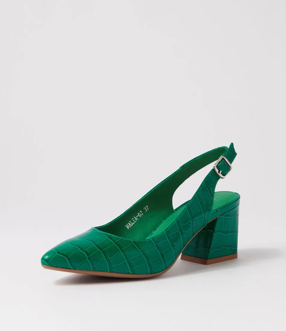 DJANGO & JULIETTE Malia Emerald Croc Leather Heels