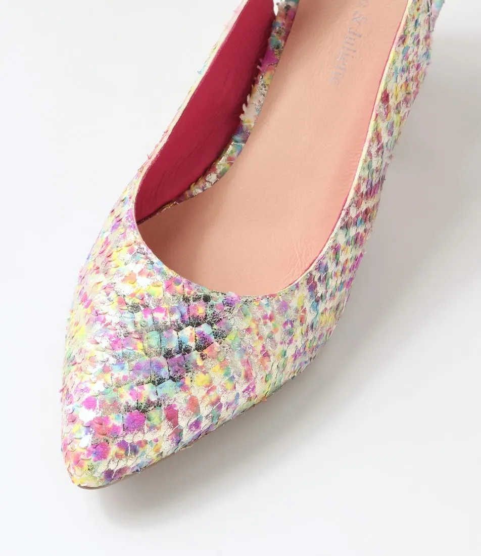 DJANGO & JULIETTE Malia Magenta Multi Cut Leather Heels