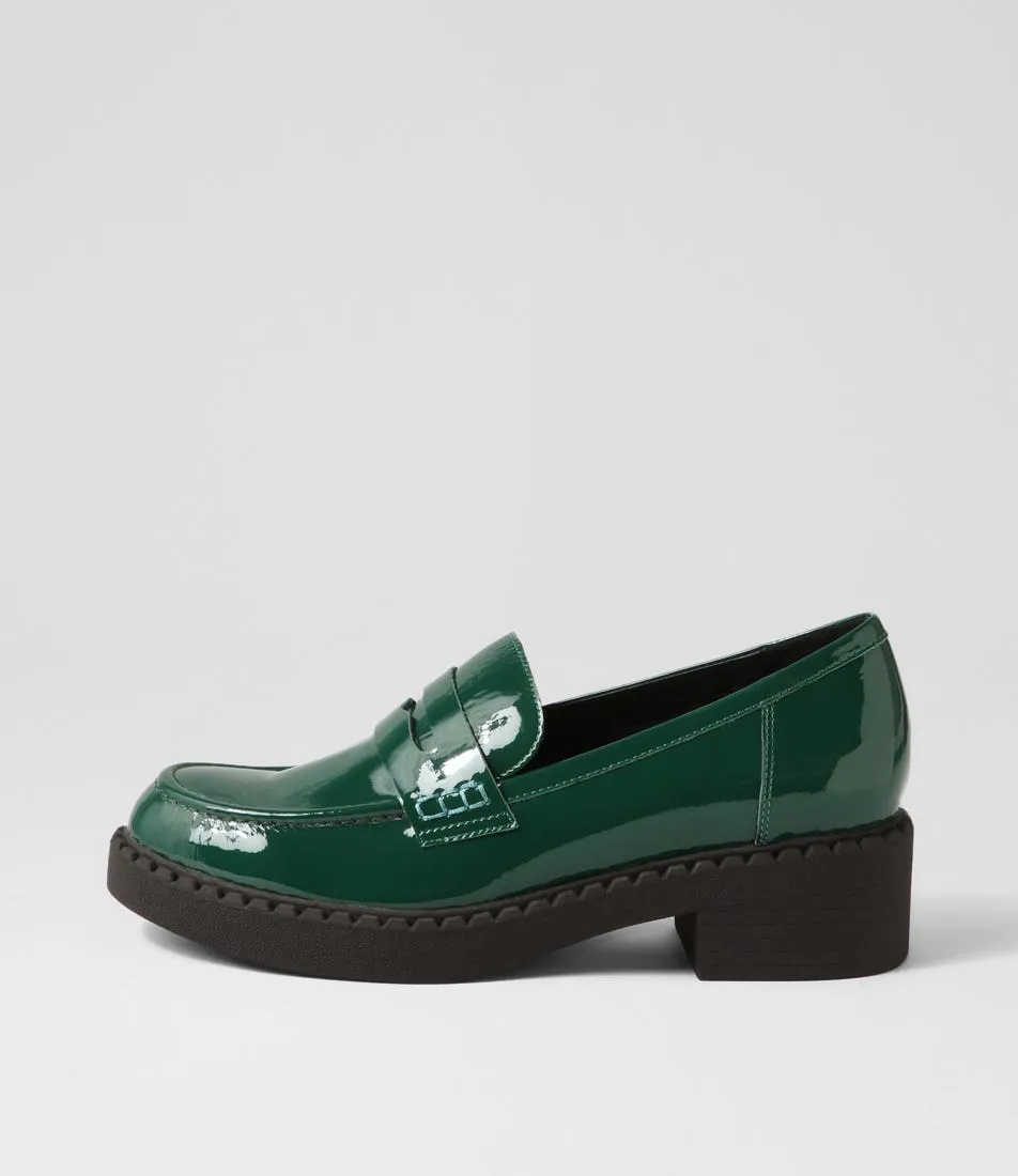 DJANGO & JULIETTE Xavide Emerald Black Patent Leather Heels