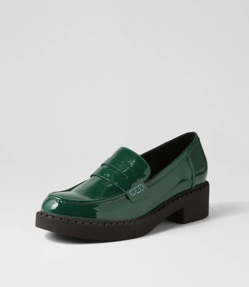 DJANGO & JULIETTE Xavide Emerald Black Patent Leather Heels