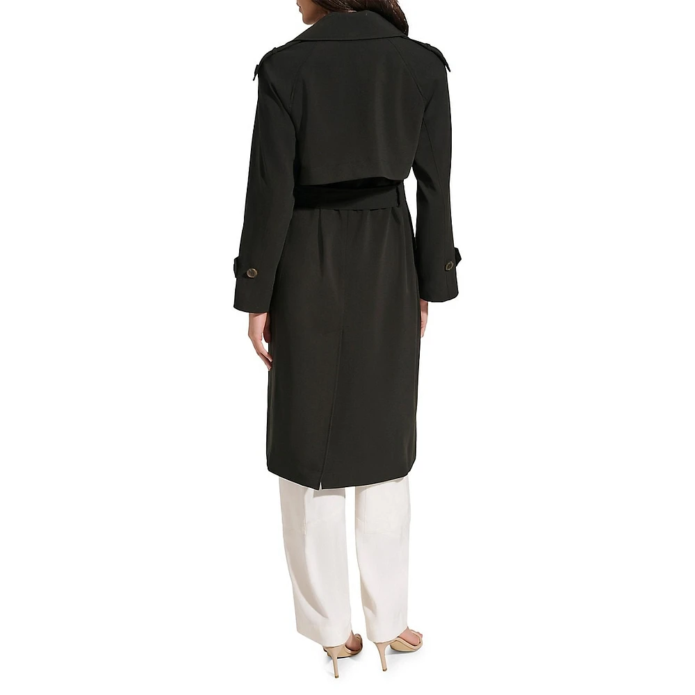 DKNY Crepe Trench Coat with Double-Breasted Design