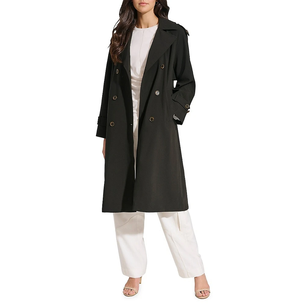 DKNY Crepe Trench Coat with Double-Breasted Design