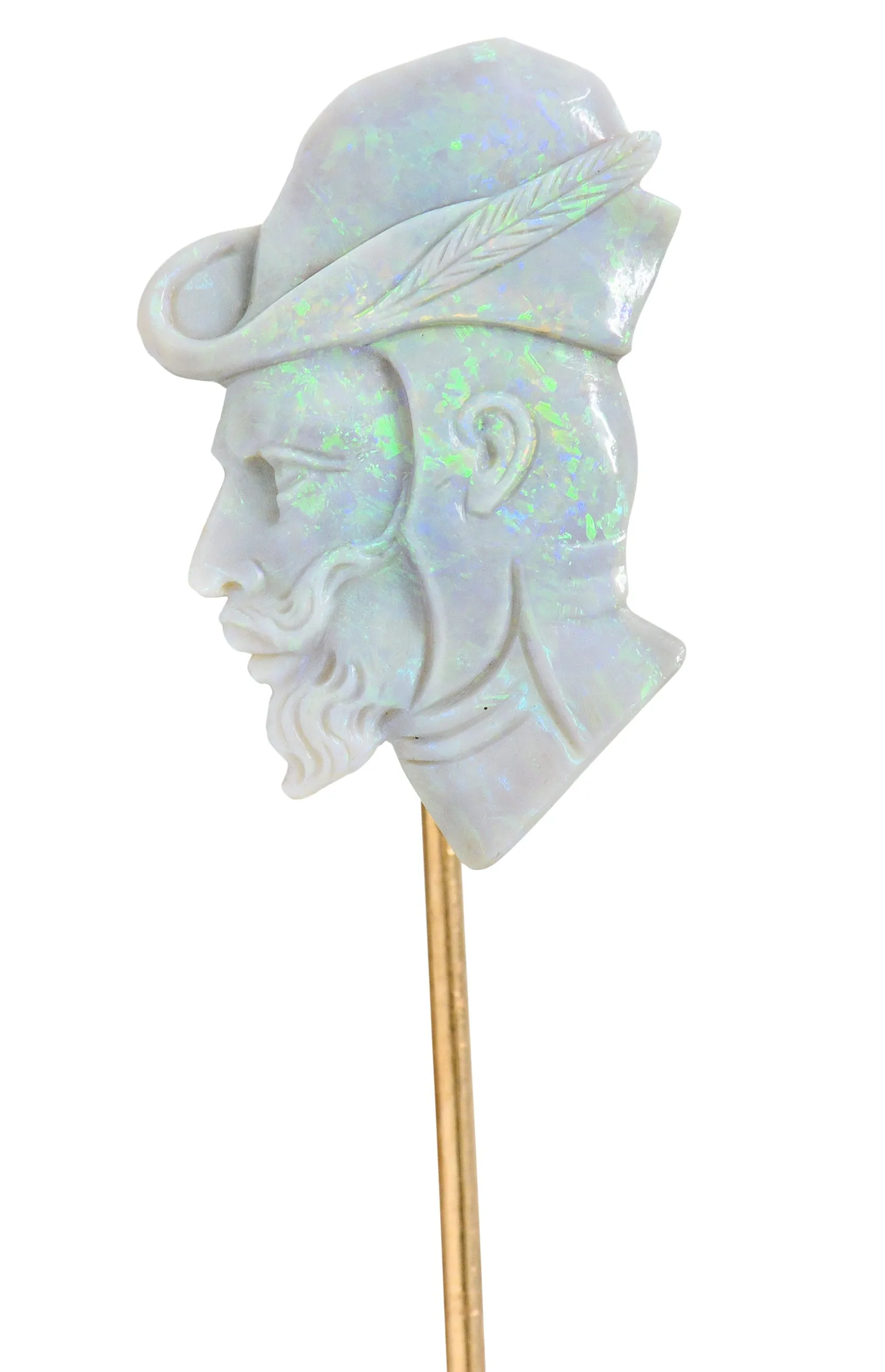 Edwardian Opal 14K Gold Carved Cameo Derby Stickpin - Top-quality Antique Jewelry