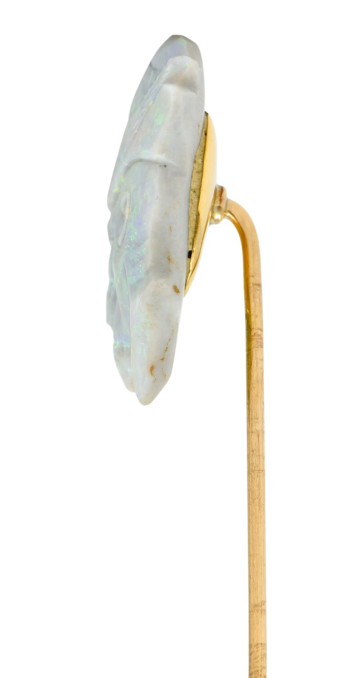 Edwardian Opal 14K Gold Carved Cameo Derby Stickpin - Top-quality Antique Jewelry