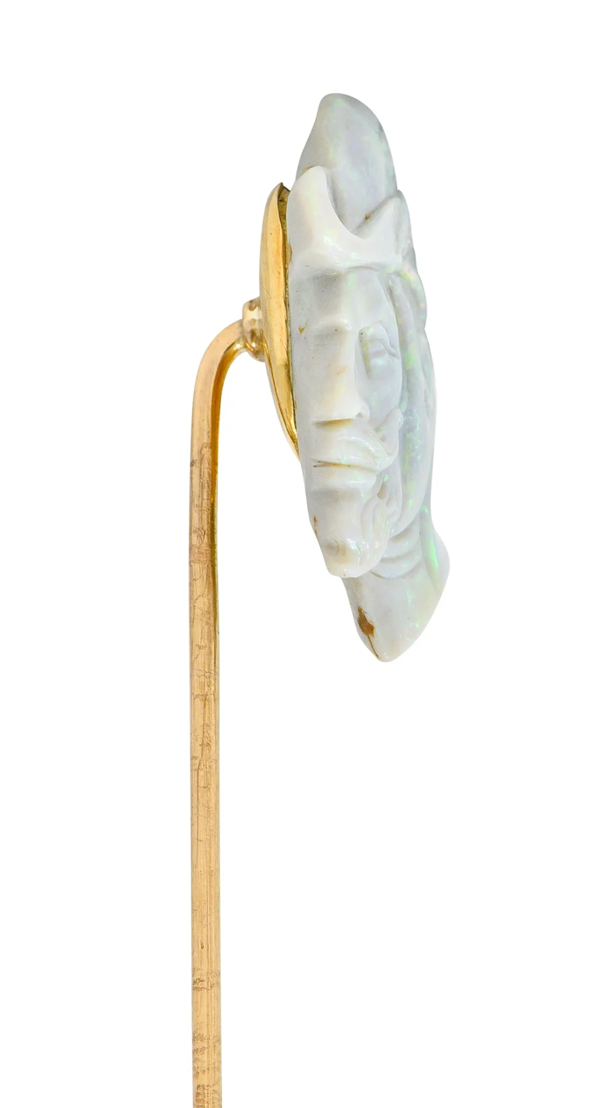 Edwardian Opal 14K Gold Carved Cameo Derby Stickpin - Top-quality Antique Jewelry