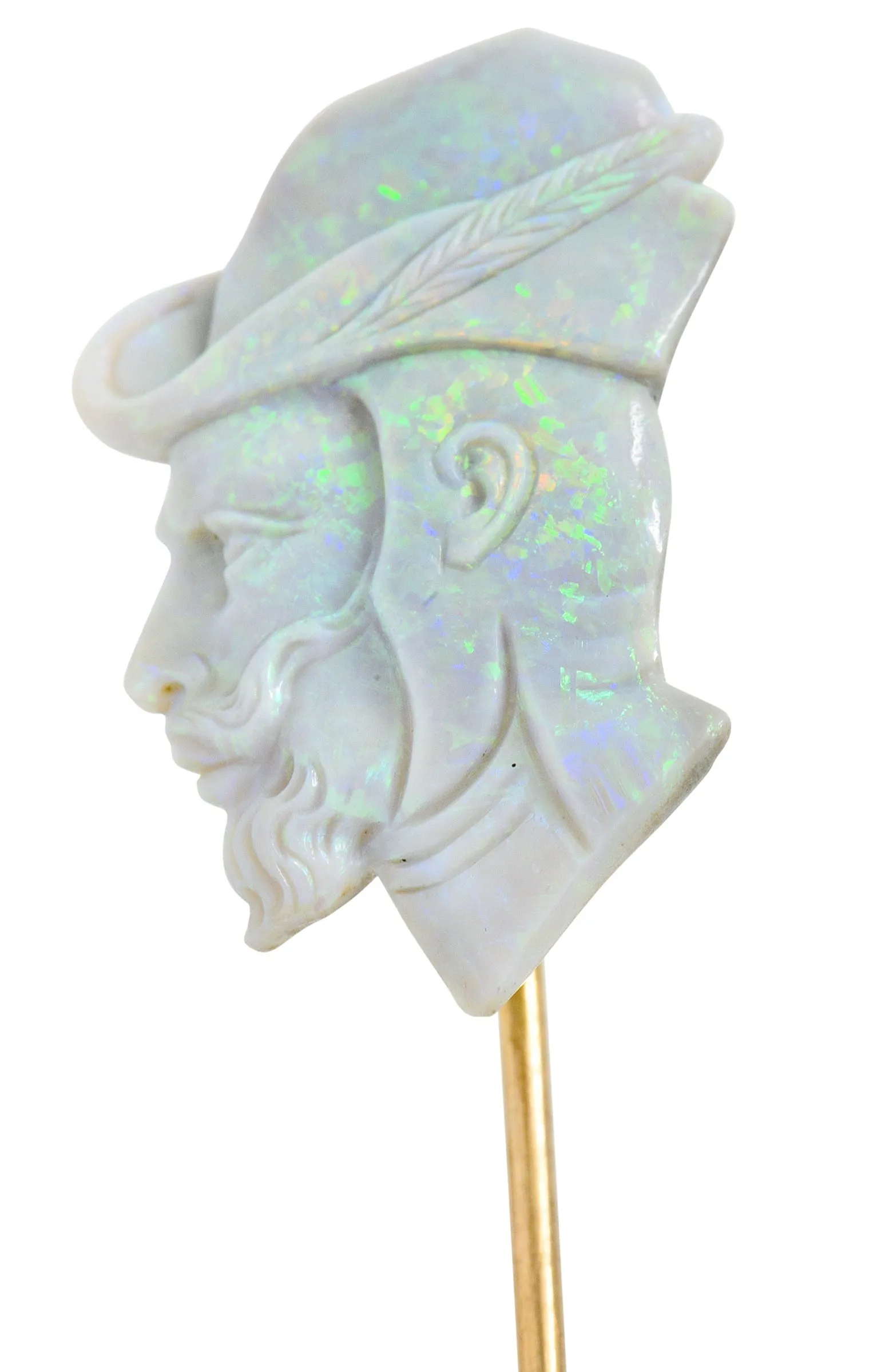 Edwardian Opal 14K Gold Carved Cameo Derby Stickpin - Top-quality Antique Jewelry