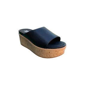 Eloise Black Leather Wedge Slide